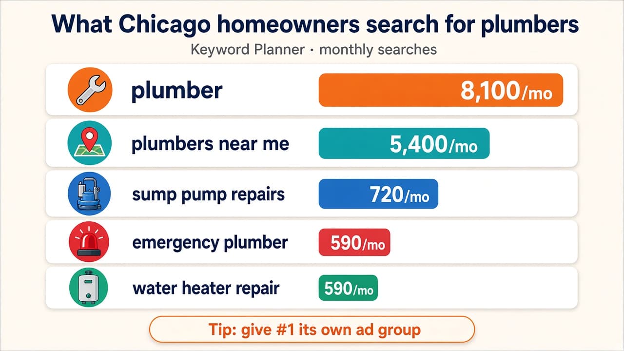 Top plumbing searches in Chicago from Keyword Planner